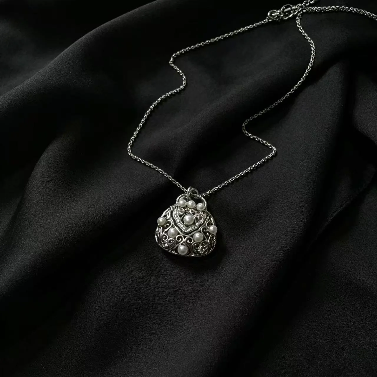 S925 Sliver Handbag Design Freshwater Pearl Necklace 40+5cm(3mm)